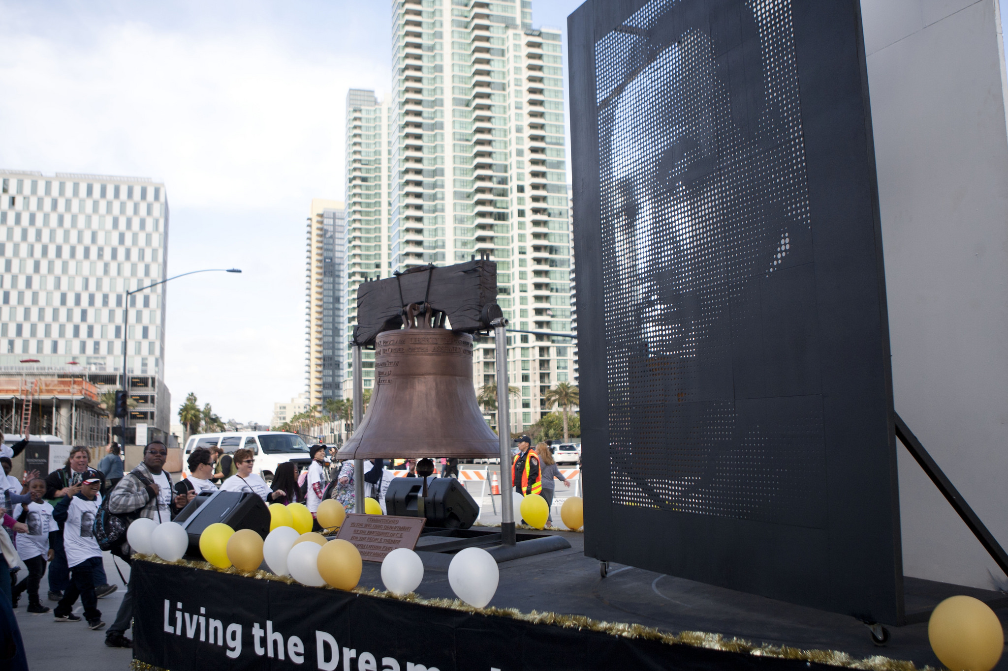 The 2017 float shows MLK's face on a large piece of sheet metal
