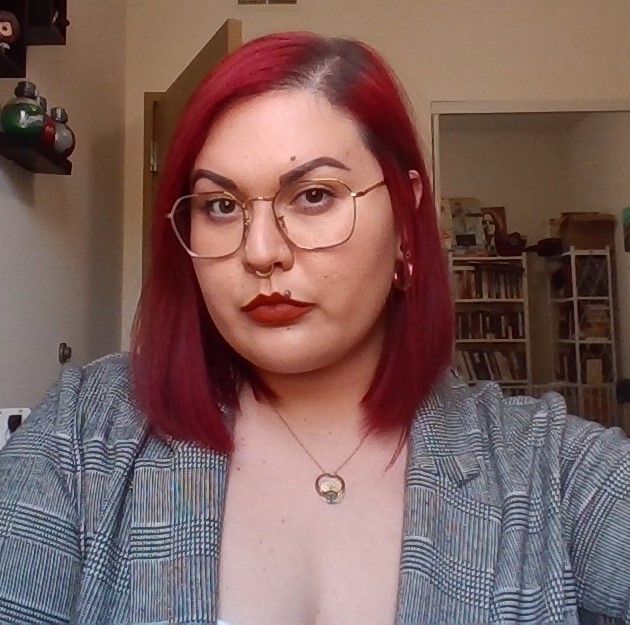 bianca negrete coba bianca negrete coba red hair red lipstick striped blazer