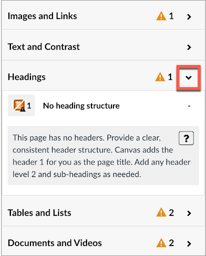 Expanding a category provides additional description and guidance.