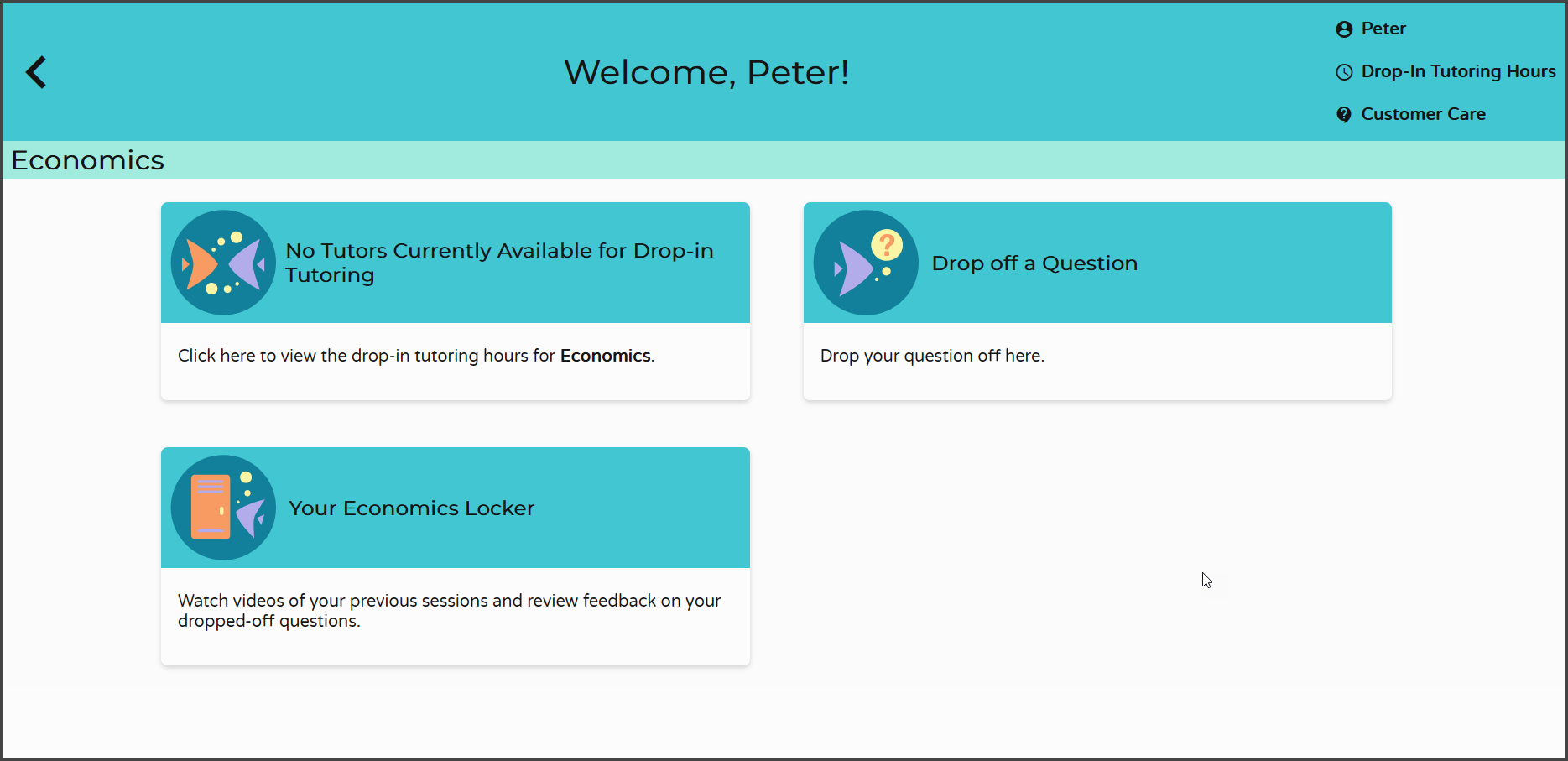 A screenshot of the available tutoring options and drop-in hours.