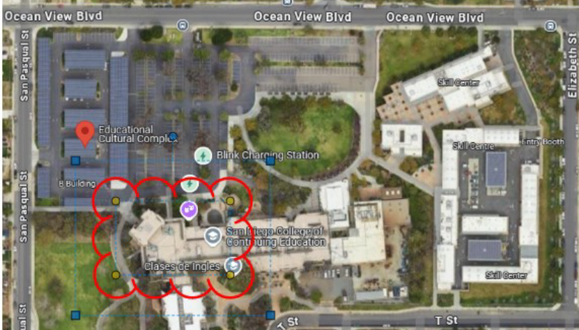 Map of the Educational Cultural Complex with the site of the theater highlighted