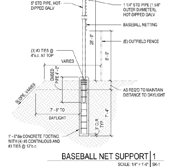 Baseball Net Replacement Overhead schematic design drawings of the Mesa baseball net project