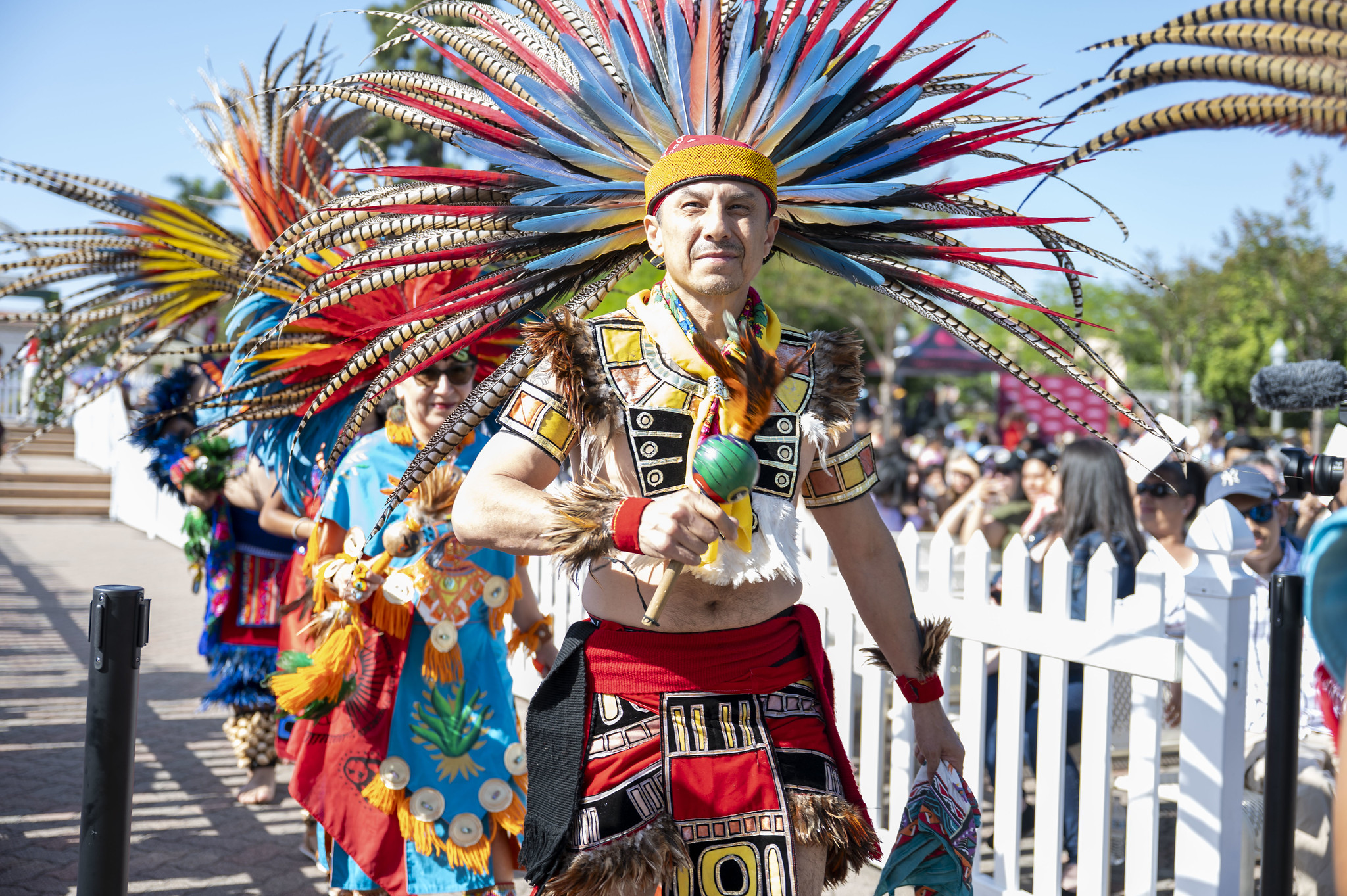 
People wearing Aztec cosutmes played music and danced at the ceremony.
