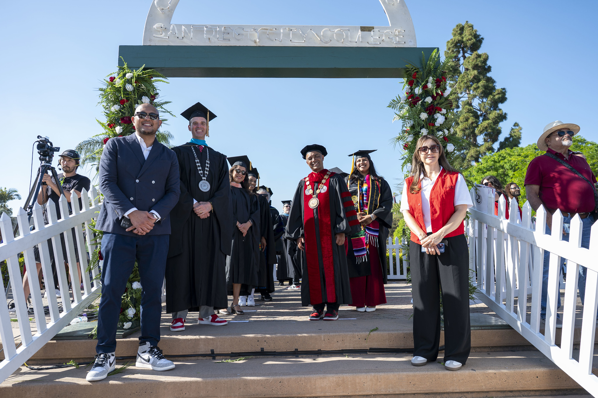 
City College President Ricky Shabazz with Chancellor Gregory Smith get ready to lead the procession at commencement.
